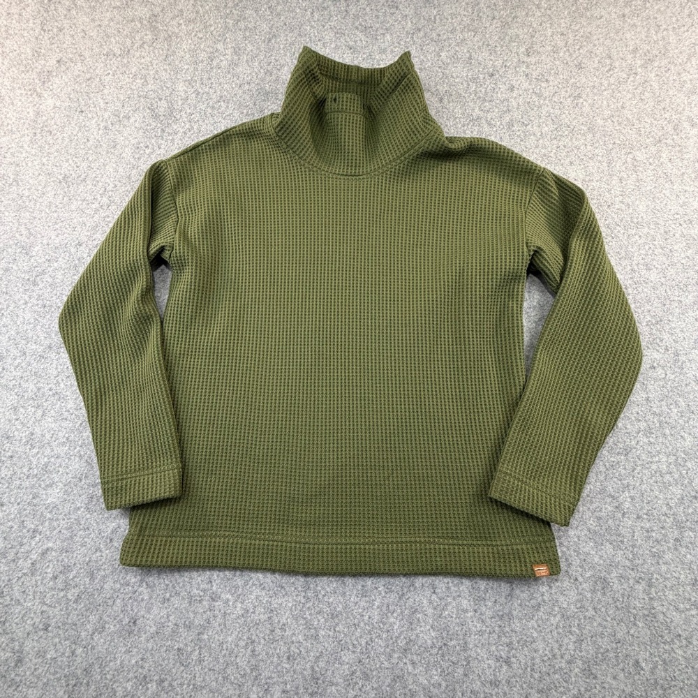 LL Bean Womens Waffle Knit Funnel Neck Pullover Top Green 517786 Medium